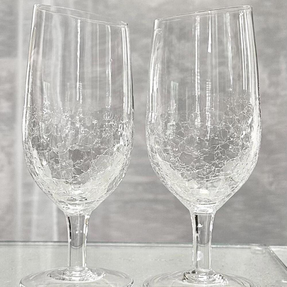 Pier 1 Angled Crackle Ice Tea Glasses / Vintage NWOT